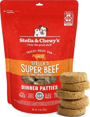 Stella & Chewy's Freeze Dried Dog Food for Adult Dogs, Beef Patties, 32 Count, 16 Ounce Bag