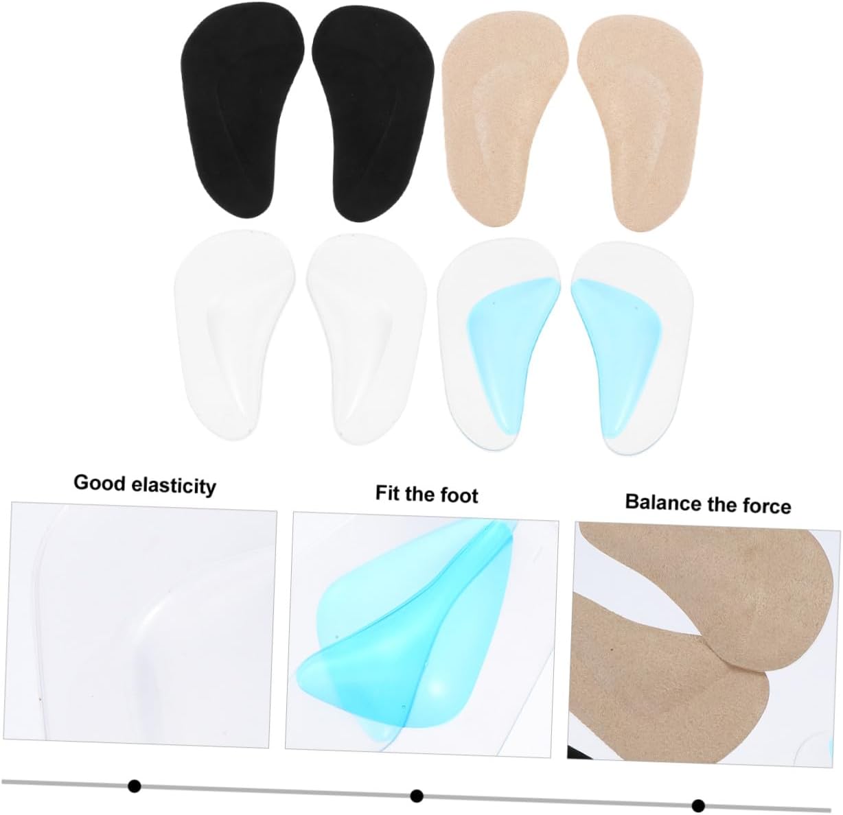 GLEAVI 24pcs Boy Girl Gel Arch Support Cushions Self-Adhesive Orthotic Insoles for Flatfoot for Everyday Shoes Sandals and Casual Footwear