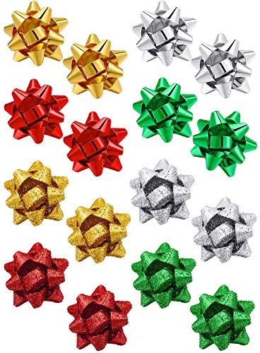 Hicarer 8 Pairs Christmas Bow Earrings Glitter Xmas Bow Stud Earrings Holiday Christmas Bow Multi Earring Set for Women