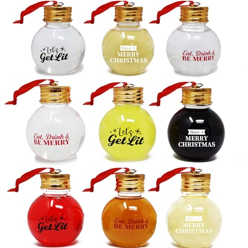 JOIEDOMI 9 Pcs Boozeball Christmas Ornaments Set 50ml Fillable Ball Ornaments Christmas Decorations for Christmas Holiday Indoor and Outdoor Christmas Decorations