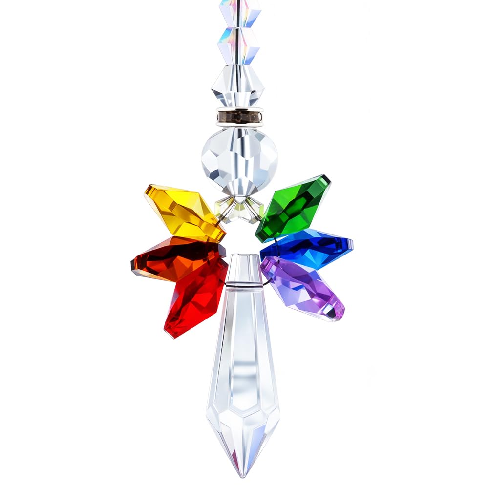 BEAMARKER Rainbow Guardian Angel Crystal Suncatcher Hanging Ornament Glass Prism Rainbow Maker for Home Window Car Porch Decoration Spiritual Sun Catcher Gift for Mom Women Friends