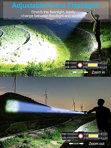 Rechargeable Flashlight LED, Magnetic Flashlights (Included Battery), Super Bright Tactical Flashlight with SideLight,USB Rechargeable,Zoomable,Waterproof Best Small Flashlight for Camping, Emergency - Thumbnail 4