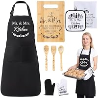 Lineshading Mr Mrs Apron Wedding Gifts for Couple Marriage Cutting Board Set Microwave Mitt and Mat Dishcloth Newlyweds Anniversary Bridal Shower Engagement Kitchen Gift for Husband Wife Him Her