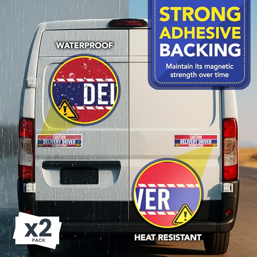 Image of Magnet Me Up Caution Frequent Stops Magnetic Decal - 3x10 Inch 2 Pack, UV Printed Red /Blue Automotive Vinyl Sign for Car, Delivery Driver Safety Magnet, Durable Weatherproof Accessory, Made in USA
