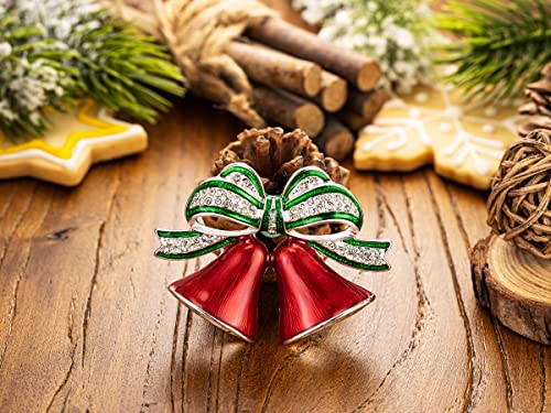 Rarelove Red Christmas Bell Brooch Pin Green Bowknot Crystal Rhinestone Enamel Brooches For Women Alloy Plated Holiday Gift #TOP2