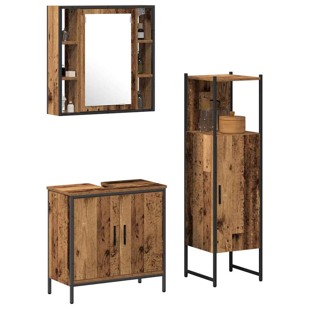 Badezimmermöbel-Set, 3-teilig, braun, Holz, mehrschichtig