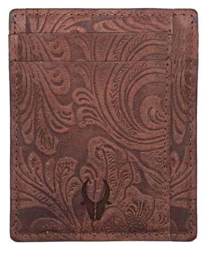 Image of WildHorn Leather Card Holder for Men & Women (Tan Floral)