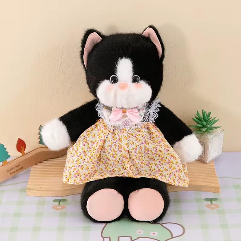 Image of Cute Cat Soft Toy 35cm - Kawaii Fluffy Plush Cat with Removable Frock & Apron, Adorable Stuffed Animal Plushie Gift for Kids, Girls & Home Decor