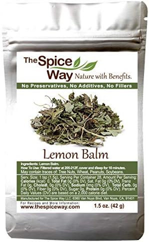 The Spice Way Lemon Balm - Dried Loose Leaf, Decaffeinated Herb (Melissa officinalis) Tea - No Additives, No Preservatives, Just Herbs we Grow and Sun-dry. 1.5 oz (Resealable Bag)