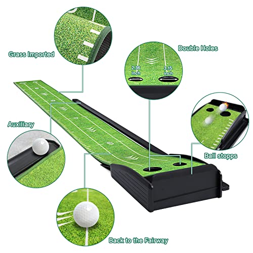 Losbenco Golf Putting Green Mat With Putter And 6 Golf Balls, Golf Putting Practice Mat Equipment With Auto Ball Return System For Home Office Backyard Indoor Outdoor Use #TOP2
