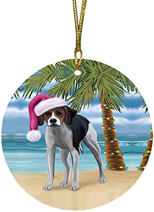 Summertime Tropical Island Beach American Foxhound Dog Round Flat Ornament - Pet Decorative Hanging Ornaments for Christmas X-mas Tree Decorations - 2.75" Round Flat Ceramic Christmas Ornament POR1234