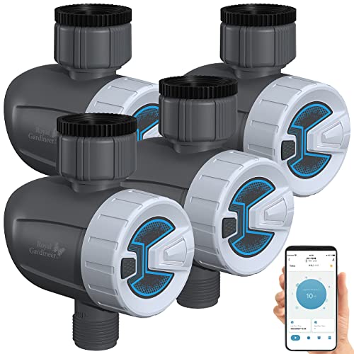 Royal Gardineer Magnetventil Bluetooth: 4er-Set smarte programmierbare Bewässerungscomputer mit BT & App (Bewässerungssysteme Bluetooth, Gartenbewässerung, Gartenschlauch)