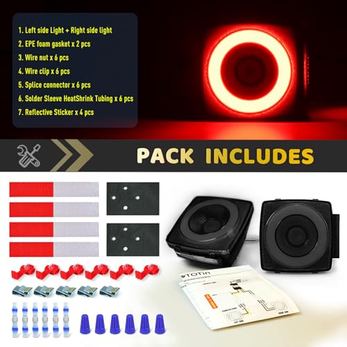 Image of Square Halo 78 LEDs Trailer Lights,Stop Turn Brake License Combination Tail Light w /Stud Mount, IP67 Submersible for Under 80 inch Truck Boat RV [PatentPending], DC 12V (Smoked Lens Red LED)
