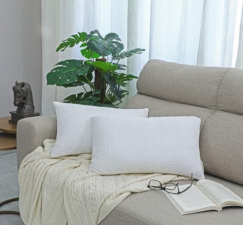 Image of mosey 12x18 Cushion Covers Set of 2 | 100% Cotton Rectangle Cushion Covers for Sofa, Bed | Boho Rectangular Shape Cushion Covers 12 inch x 18 inch White
