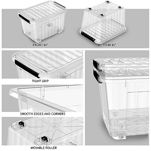 Cetomo 55L*6 Storage Box Storage Bin With Wheels Storage Container with Click Closure and Lid Stackable Transparent Organizer - Image 3