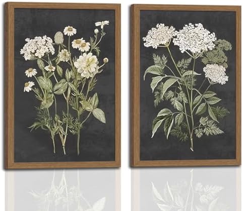 Amazon.com: 2Pcs framed Vintage White Floral Botanical Wall Art Set of ...