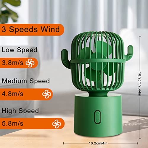 Growiner Cactus Fan, Cute Desk Fan Small Mini Office Desk Fan Quiet, 80 Degree Rotation Usb Portable Fans 3 Speeds Strong Wind, Cactus Office Supplies, Personal Table Desktop Fan Decor (Green) #TOP1