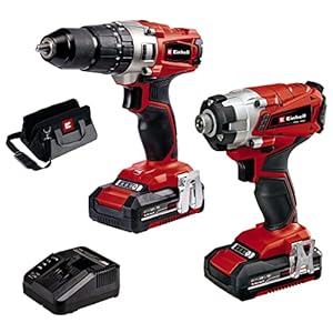 Einhell Power X-Change 18V Cordless Drill And Impact Driver Set With 2 x Batteries, Charger And Storage Bag - TE-CD 18/44 Li-i + TE-CI 18/1 Li Brushless Combi Drills And Driver Sets Cordless