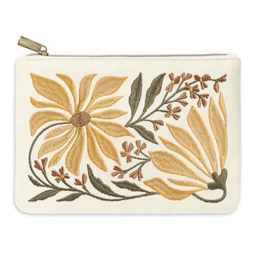 Lady Jayne Women’s Lined Accessory Pouch with Embroidered Design and Zipper Closure – Bag for Makeup, Travel, or Daily Essentials, 8” x 5.5” – Flower Market Sunflower (80919)