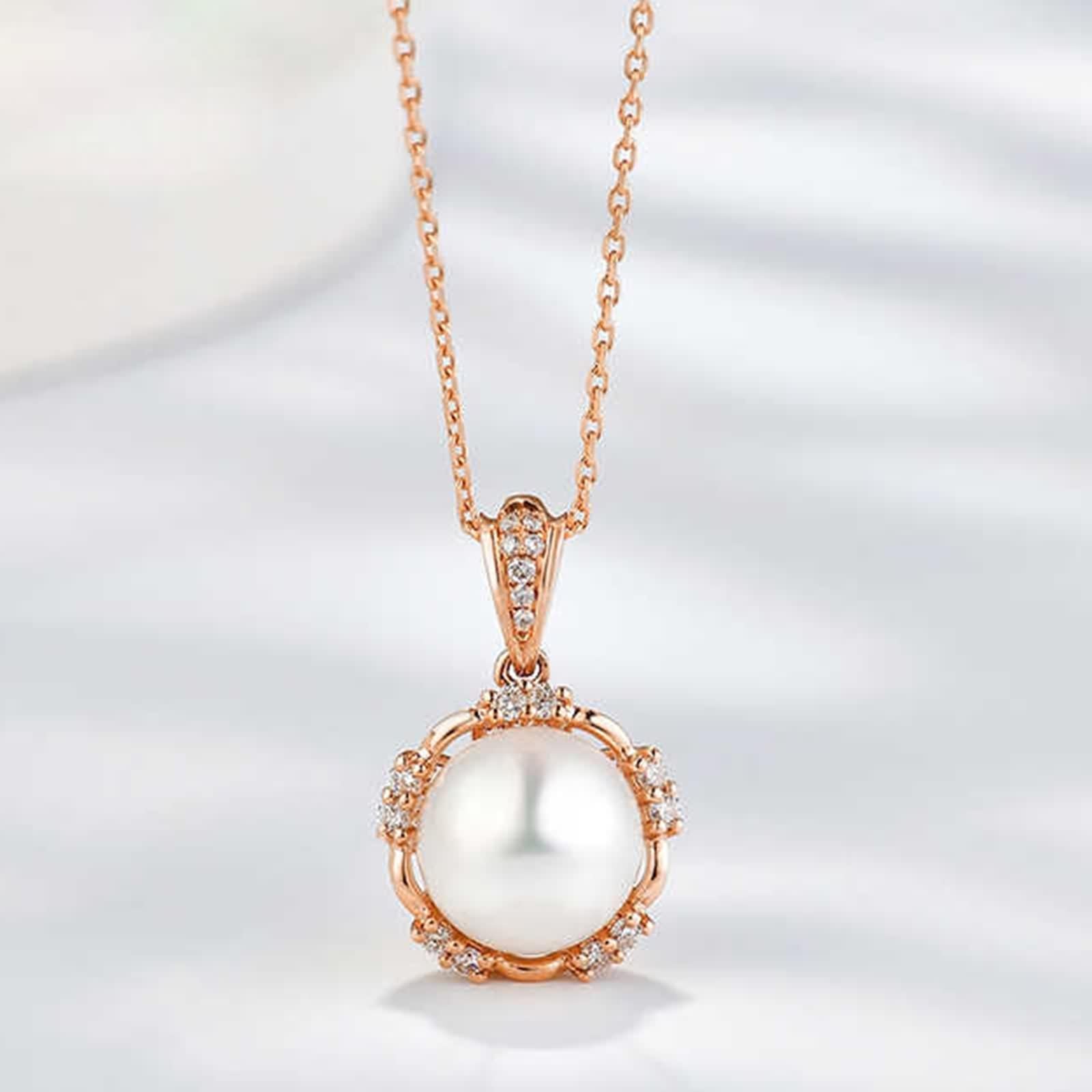 Halskette Damen Anhänger, Kette Lang Weiß Diamant Elegant Echter Schmuck 9K/14K/18K Roségold