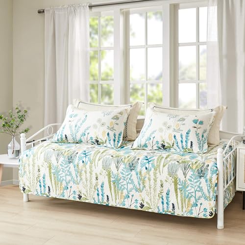 Image of Twin Daybed Cover Set Floral Daybed Bedding 3 Piece Reversible Cozy Day Bed Cover Double Sided Quilting Bedding Green Flower DayBed Comforter Set All Season for Twin Bed with 2 Standard Shams,39 inchx75 inch