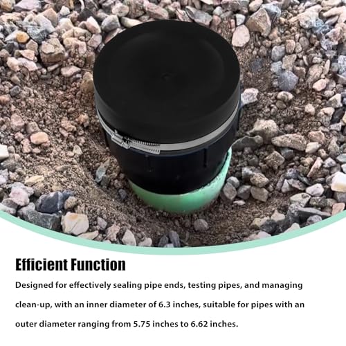 Image of RULLINE 4 PCS 6 inch Flexible PVC Cap with Stainless Steel Clamps Sewer Cleanout Cap Black PVC Pipe Cap Inner Diameter 6.3 inch Suitable for 6 inch Pipes