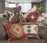 Chouhan Rugs 4 PCS Set of Indian Kilim Cushion Cover 18X18 Pillows Boho Ethnic Shams Jute Pillow Cas