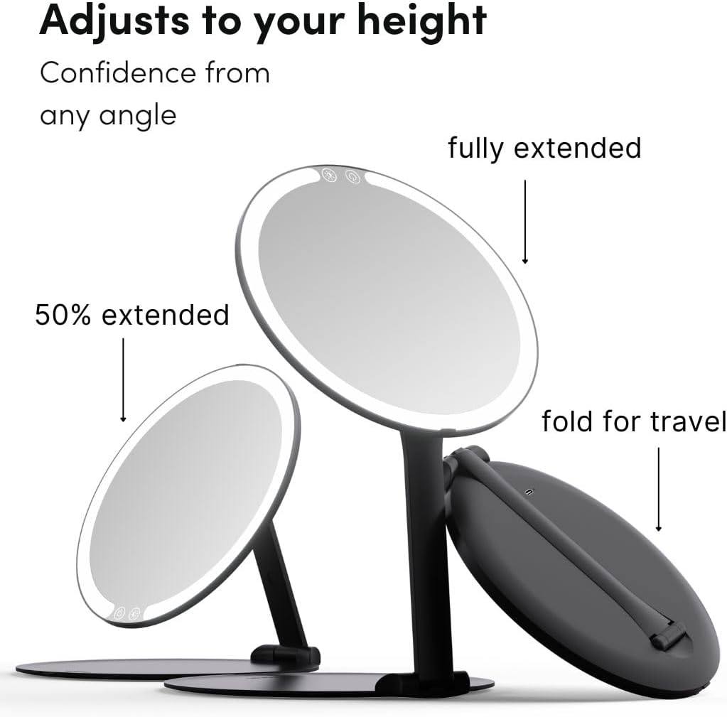 Fancii Abigail Rechargeable Travel Makeup Mirror with LED Light, 8" Foldable Stand, 3 Color Lighting Travel Mirror. Dimmable & Lightweight Portable Vanity Mirror, Beauty Travel Essential (Black) - Image 2