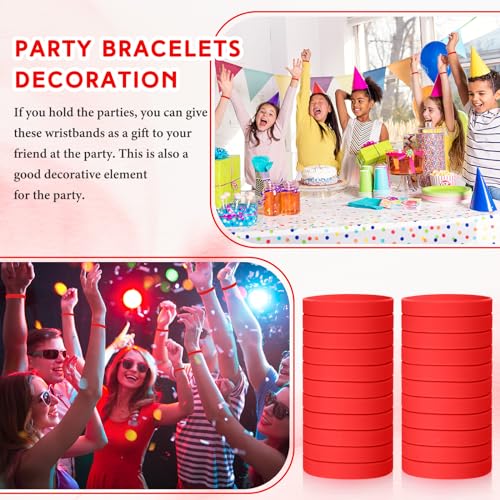 Image of Liliful 100 Pcs Silicone Rubber Wristbands Rubber Wristband Bracelet Bands for Silicone Wristbands for Women Men(Red)