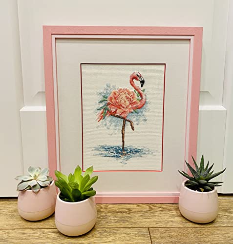 Image of RIOLIS - Blooming Flamingo 2117, Animals Cross Stitch Kits 7 inch x9, Cross Stitch Kits for Beginners & Advanced, Crossstitching Kit Adult, Embroidery Counted Stitching Kit