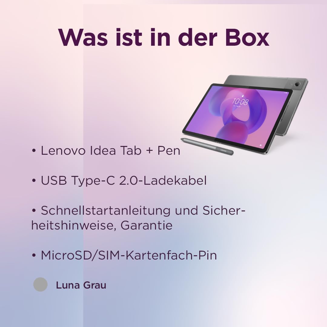 Lenovo Idea Tab Tablet, 11" 2.5K 16:10 LCD Display, MediaTek Dimensity 6300, 8GB RAM, 128GB Speicher, Android 15, Luna Grey, inkl. Tab Pen