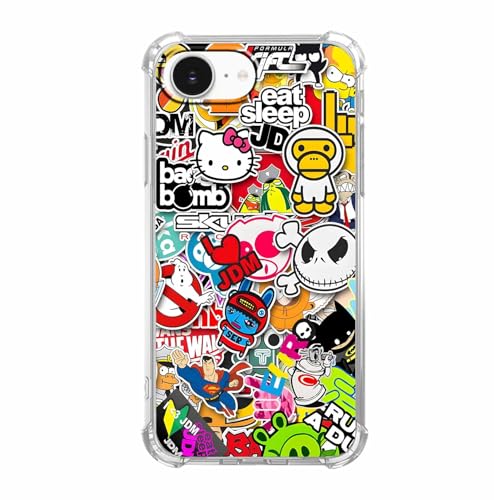Vesidurt Cartoon Pop Culture Art Collage Pattern Case for iPhone 16e/17e,Unique Trendy Soft TPU Phone Protective Cover,ip16e