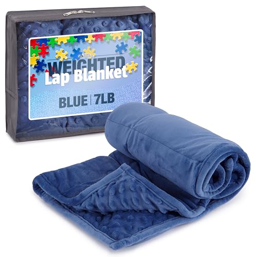 Kidaddle 7lb Weighted Blanket for Kids (Blue) 19x22 Inch, Plush Minky Weighted Lap Pad with Travel Bag for Ages 6-12