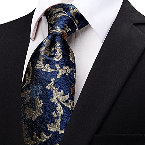 Image of YourTies Blue Ties for Men Silk Floral Men's Necktie Woven Jacquard Formal Business Party Wedding Designer