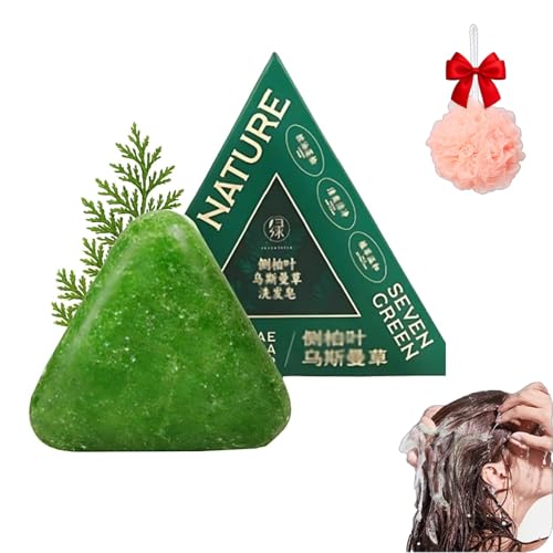 Champú en Barra Nature Triangle, Champú en Barra Nature Seven Green Soap, Jabón Sólido de Agua de Arroz Glutinoso Usman Grass, Natural, Orgánico, de Origen Vegetal (1PC)