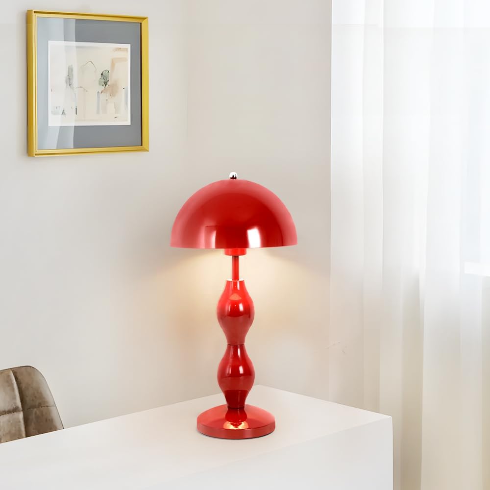 Red Mushroom Lamp, 20inch Mid Century Modern Table Lamp, Vintage Mushroom Light for Home Decor, Living Room, Office, Dorm, Bedroom (Red)