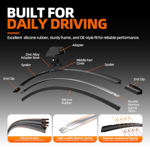 WOWIPER 26"+22" Silicone Wiper Blades with 16" Rear Wiper Replacement for Honda Odyssey 2005-2011 2012 2013 2014 2015 2016 2017 2018 2019 2020 2021 2022- OEM Quality All-Weather J Hook(Set of 3) by WOWIPER - Used condition - Image 3