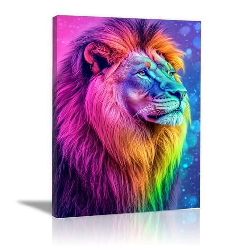 Peinture de lion coloré sur toile pour exprimer la force et la créativité chez soi