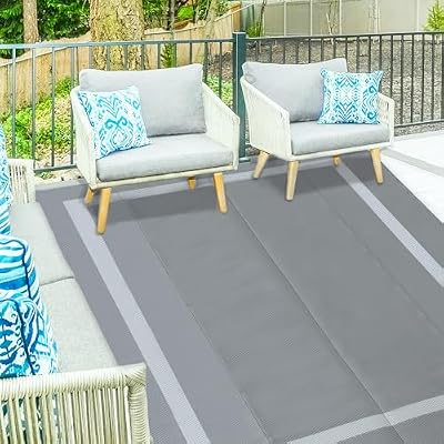 Ogrmar 5x8 FT Reversible Mats, Outdoor Rug for Patio Clearance, Waterproof Carpet, Plastic Straw Rug for Indoor Outdoor, Floor Mat&Rug for RV Porch Camping Backyard Deck Balcony Beach Trailer (Gray)