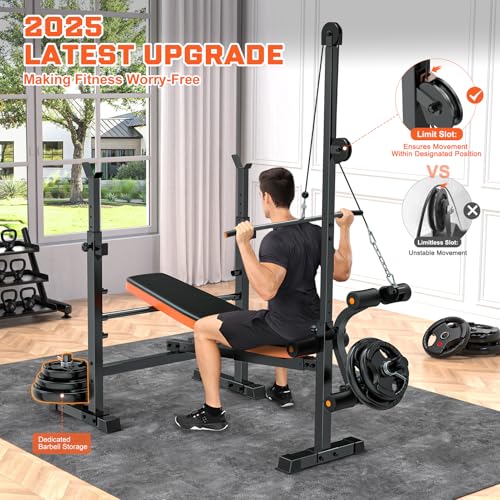 Image of Fostoy 8 in 1 Weight Bench Set with LAT Pulldow, Bench Press Rack with Leg Extension /Curl and Preacher Curl, 880lbs Olympic Weight Benches for Home Gym Full-Body Adjustable Strength Training Equipment