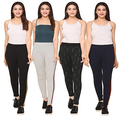 Image of SHAUN Women Free Size (Waist Size-26-34 inch) Stretchable Jegging (Length 37-39 inch Pack of 4)