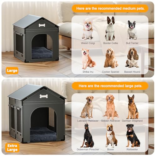 Large Dog House Indoor with Plush Cushion, Dog Kennel for Inside with Sturdy Frame, Waterproof Pet House Suitable for Small Medium Dogs, 27x21x27in, Gray - Image 6