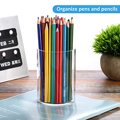 Epakh 6 Pieces Clear Acrylic Pencil Pen Holder Cup Round Clear Makeup Brush Holder Acrylic Make Up Brush Storage Organizer Clear Desktop Pencil Cup For Home Office School Supplies, Desk Accessories #TOP4
