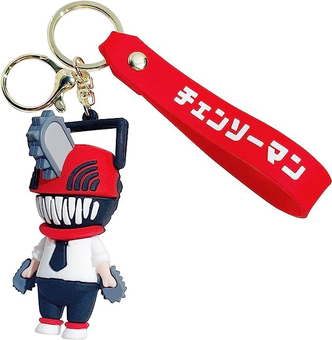 Funfob Chainsaw Man Keychain with Hook & Strap for Anime Fans