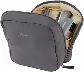 atRise ≪ 新色追加♪大人かわいい“くすみカラー”≫ 化粧ポーチ メイクポーチ 【トラベル/ガジェット/お薬用にも】立てたまま収納 コスメポーチ 小さめ レディース 大容量 フルメイク収納 旅行 持ち運び ミニポーチ 旅行 コンパクト (グレージュ., L)