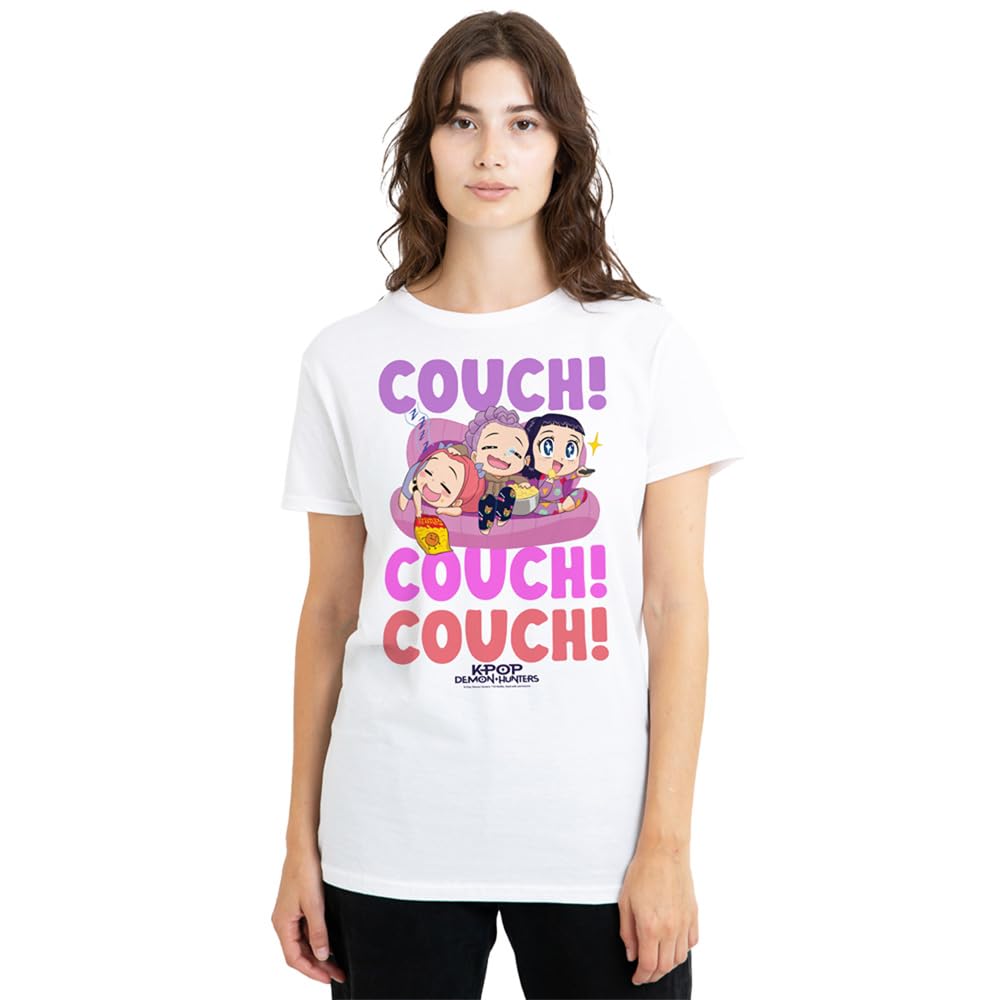 Kpop Demon Hunters Huntrix Couch Couch Couch Ladies T Shirt, White, Medium
