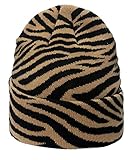 IHAUIUE Animal Print Beanie Hat Knitted Cuffed Skull Cap Double Layer Watch Hats for Women, Men, Khaki Zebra