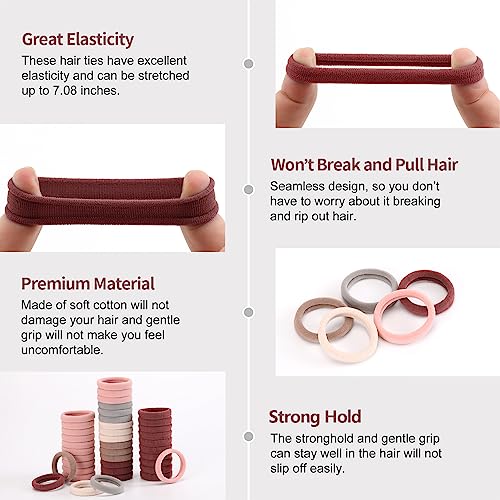 100 Pcs Thick Seamless Hair Ties, Ponytail Holders Hair Accessories No Damage for Thick Hair, Christmas Accessories Gifts(Red Theme Colors)
