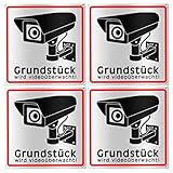 4 Stück Achtung Videoüberwachung Schild (15x15 cm) -Videoüberwachung,Schild Videoüberwachung,Videoüberwacht Schilder,Hinweisschild für Kameraüberwachung - Aluverbund Warnhinweis für Innen Außen