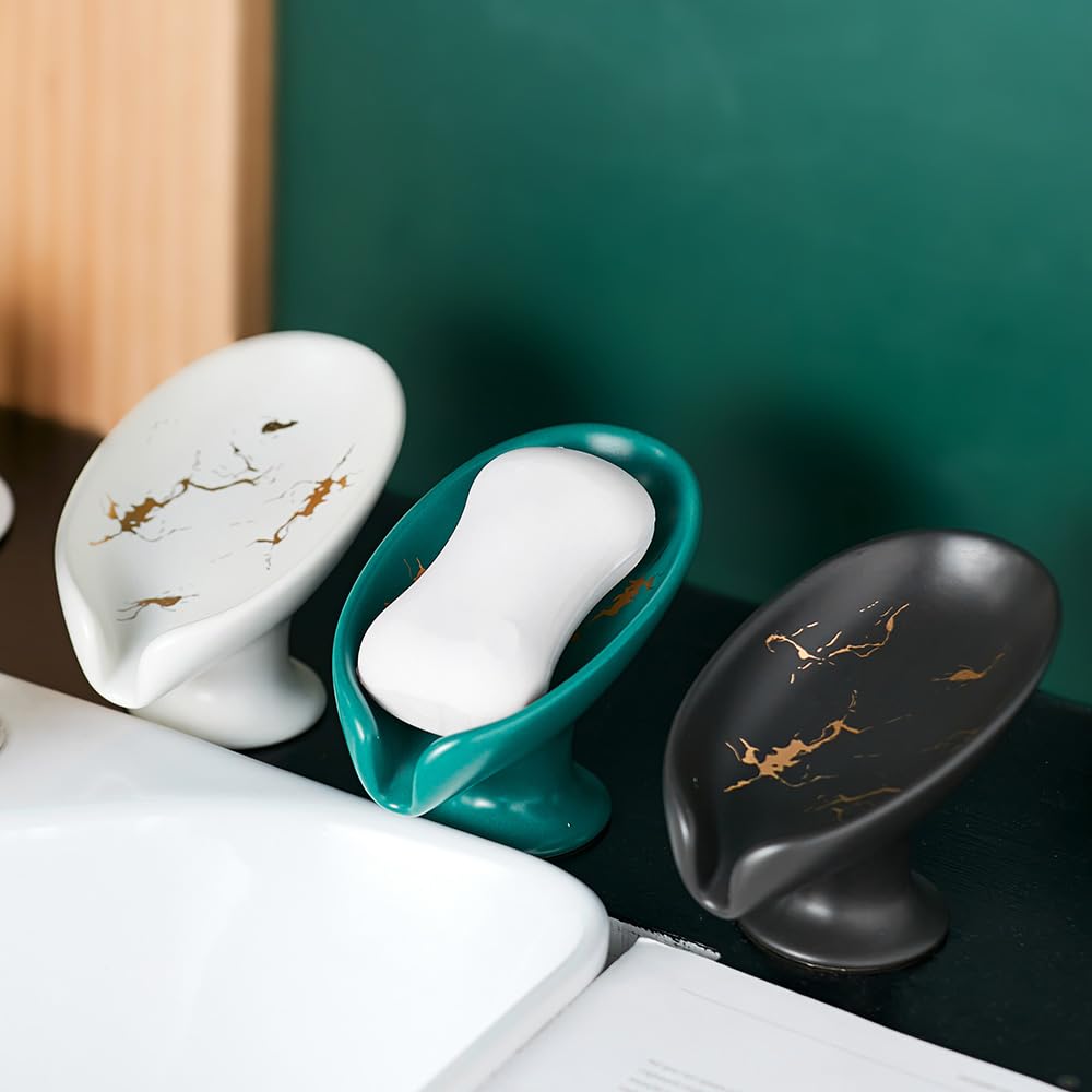 Ceramiczna mydelniczka pod prysznic, uchwyt samoodpływowy utrzymuje mydło w suchości, łatwe czyszczenie, czarny